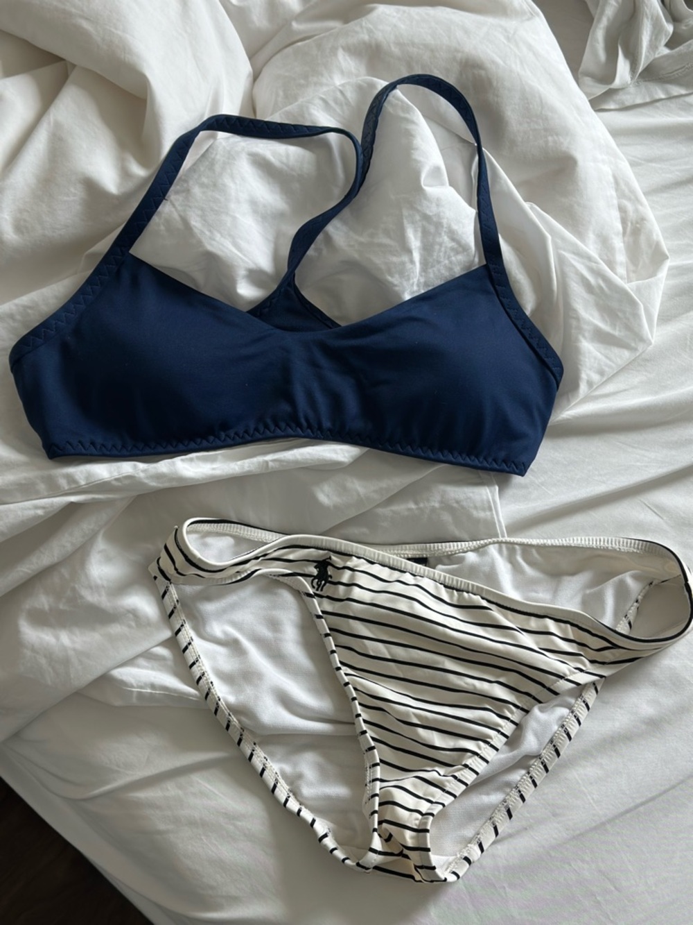 Polo Ralph Lauren Navy Top with White & Navy Striped Bikini Bottom